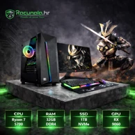 BAB Stolno računalo SAMURAI Set / AMD Ryzen 7 5700, 32 GB DDR4, 1 TB NVMe SSD, AMD Radeon RX 9060 8 GB, Windows 11 Pro, WiFi + monitor 24", tipkovnica, miš, podloga